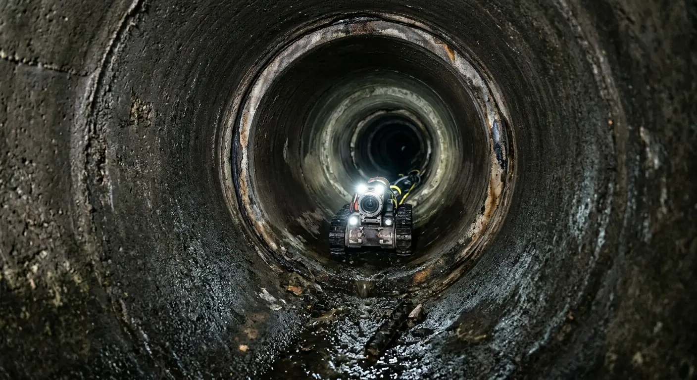 Robotic sewer camera inspecting pipe interior for Sewer Line Cleaning in Atascocita